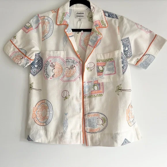 Damson Madder White Chlo Linen-Blend Embroidered Buttondown Shirt US 2 NWT - Picture 10 of 16